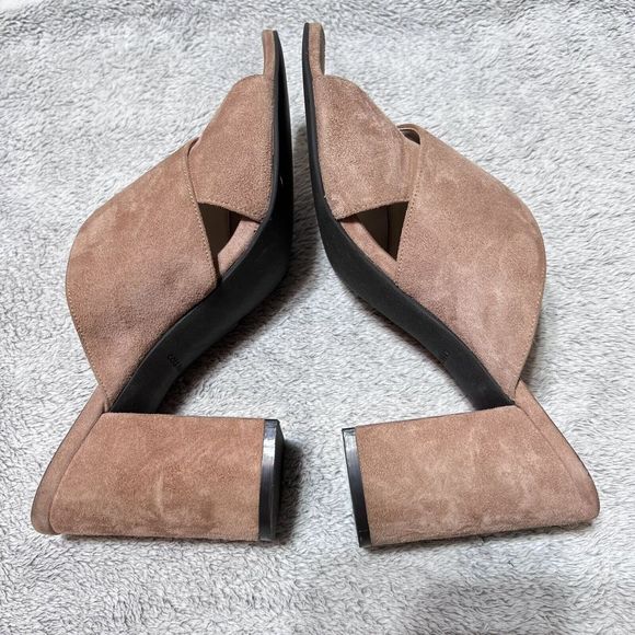 Cole Haan Suede Gabby Sandal Heeled Mules Womens 8.5 Mocha Mousse Nude Open Toe - Picture 3 of 11